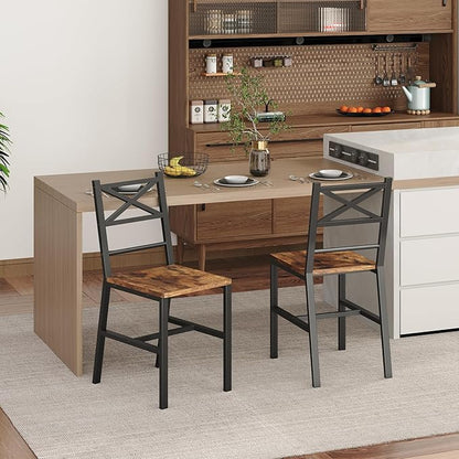 Dining Chair Set of 2, Rustic Wooden Kitchen Chairs with Backrest, Farmhouse Dining Chairs for Kitchen, Industrial Style Chair with Metal Frame, Easy Assembly, Rustic Brown TBHR1001