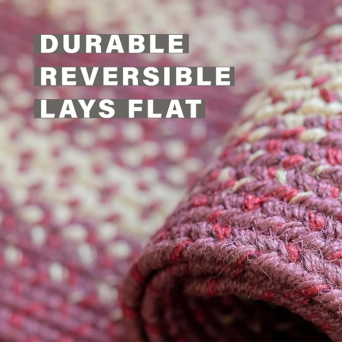 Autumn Maple Burgundy and Tan Oval Braided Rug, Jute, 2x3' - Rustic Primitive Decor for Entryway, Kitchen, Everywhere