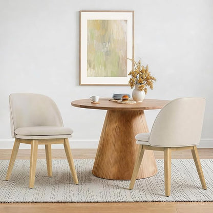 Wooden Dining Chairs Set of 4, Faux Leather Upholstered Modern Dining Room Chairs with Double-Layer Thick Seat Cushion & Ergonomic Backrest for Restaurant, Kitchen and Café, Beige, 2 Boxs
