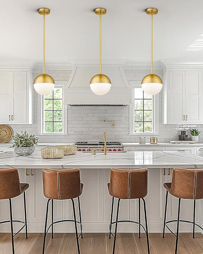 LMS Modern Pendant Lighting Gold Globe Pendant Light Fixture, Mid Century Chandelier One Light Hanging Fixture for Kitchen Island, Adjustable Indoor Lighting for Dinning Room Bedroom, LMS-187