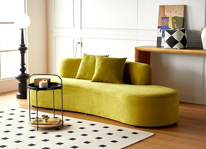 Container Furniture Direct 90" Curved Sofa with Throw Pillows, 4 Seater Luxury Velvet Couch with Half Moon Design and High-Density Foam, Ideal for Modern Living Room, Office & Apartment, Olive Green