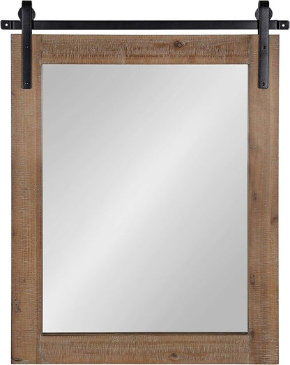 Kate and Laurel Cates Rustic Wall Mirror, 22" x 30" Rustic Brown, Farmhouse Barn Door-Inspired Wall Decor