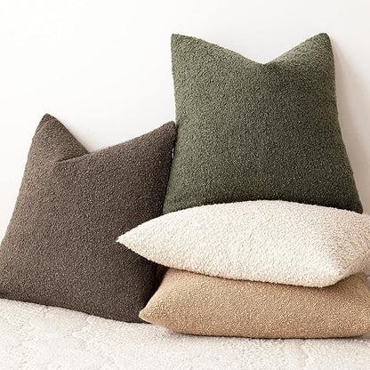 Foindtower Pack of 2, Decorative Textured Boucle Throw Pillow Covers Neutral Accent Solid Pillow Cases Cozy Soft Couch Cushion Case for Chair Sofa Bedroom Living Room Home Decor 22x22 Inch Light Brown
