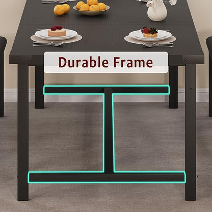 Dining Table Set for 4-6, 63“ Large Extendable Kitchen Table Set, Wood Rectangle Kitchen Table with 2 Soft Benches for Small Space, Apartment, Dinner,Black