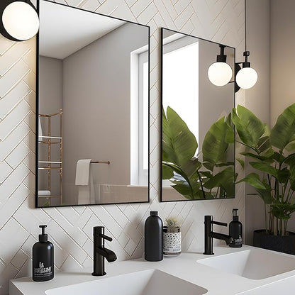 Black Bathroom Mirror 24x36 Inch Rectangular Wall Mirrors Modern Farmhouse Mirror Mounted Rectangle Hanging Mirror Frosted Metal Frame for Bathroom Bedroom Entryway Living/Dressing Room