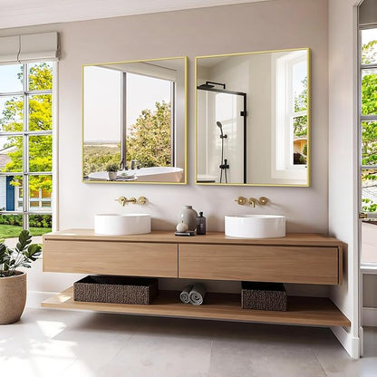 KOCUUY Gold Bathroom Mirror, 30"x36" Rectangle Bathroom Mirror for Wall, HD Tempered Glass, Anti-Rust Frame, Modern Design for Bathroom, Bedroom, Living Room, Entryway