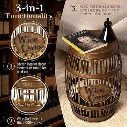 Wine Barrel Table - Cork Catcher Accent Table. Cork Holder Decorative and Storage - 2000 Corks - Regular