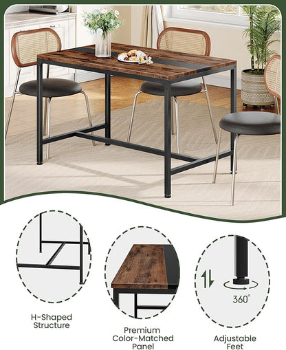 47.2'' Dining Table, Rectangle Color-Blocked Kitchen Dinner Table, for 6 People, Writing Desk, for Dining Room, Living Room, Office, Rustic Brown and Black TCZ12BF
