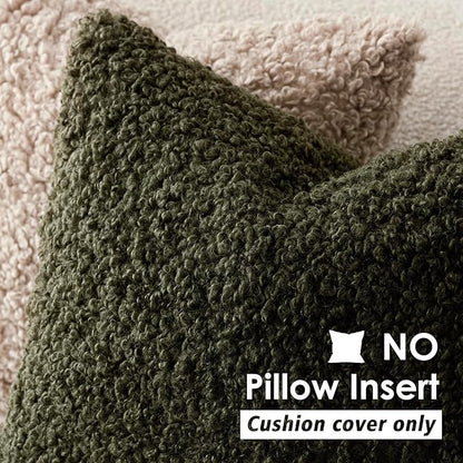 Foindtower 2 Pieces 22x22 Inch Olive Green, Faux Fur Throw Pillow Cover Accent Sherpa Furry Pillow Covers Fuzzy Soft Pillowcases Cozy Sheepskin Decorative Fleece Cushion Case for Bed Couch Living Room