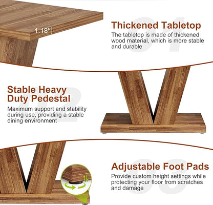 47 Inch Dining Table for 4, Farmhouse Dinner Table Wooden Kitchen Tables with Heavy Duty Pedestal for Dining Room, Kitchen, Living Room, Walnut Brown