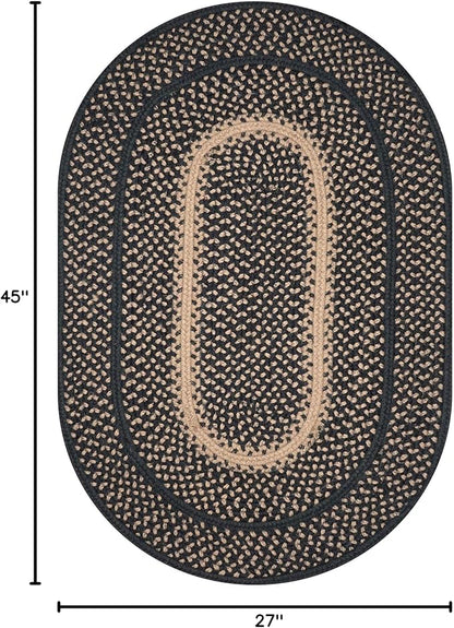 Manchester Black Oval Braided Rug, Jute, 27x45 - Perfect Country Primitive Decor for Entryway, Kitchen, Everywhere