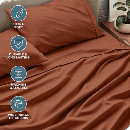Bare Home King Sheet Set - Luxury 1800 Ultra-Soft Microfiber Queen Bed Sheets - Double Brushed - Deep Pockets - Easy Fit - 4 Piece Set - Bedding Sheets & Pillowcases (King, Terracotta)