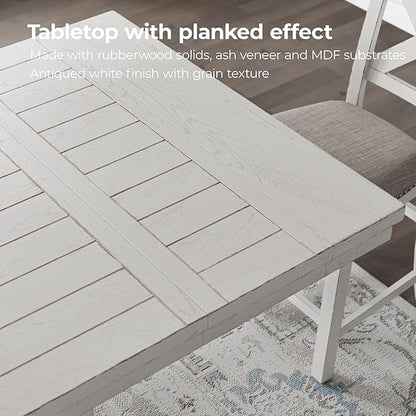 Signature Design by Ashley Robbinsdale Farmhouse Distressed Counter Height Dining Extension Table with Trestle Base, Planked Effect and 2 Removable End Leaves, White