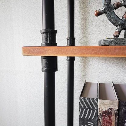Industrial Bookshelves, Wood Pipe Bookshelf, 5 Shelf Rustic Display Storage Tall Standing Shelf Bookcase for Living Room, Kitchen, Office (Weathered Brown, 29.5" L x 11.8" W x 70" H)
