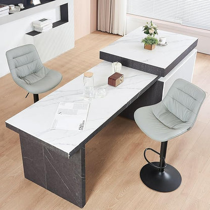 Kidol & Shellder Bar Stools Set of 2 Adjustable Swivel Gray, PU Leather Upholstered with Back, Modern Counter Height Stools for Kitchen Island, Home Bar