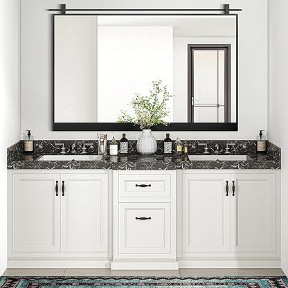 40x28 Inch Rectangle Bathroom Vanity Mirror for Wall Mounted Over Sink Farmhouse Rustic Matte Black Frame Barn Door Mirrors Foyer Entryway Decor