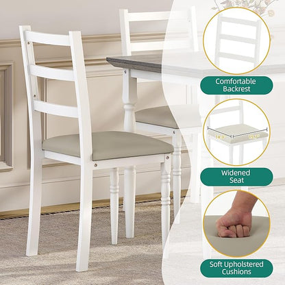 DWVO 5-Piece Dining Table Set for 4, Kitchen Dining Room Table with Upholstered Chairs, Faux Leather Cushions, Modern Rectangular Dinner Table Set for Small Spaces & Apartment, White Grey