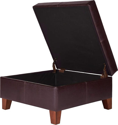 Homepop Home Decor |K2380-E155 | Luxury Large Faux Leather Square Storage Ottoman | Ottoman with Storage for Living Room & Bedroom, Distressed Brown