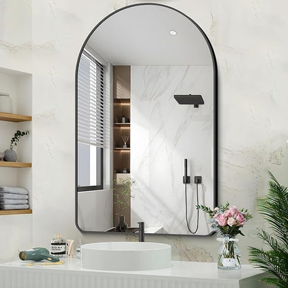 Arched Bathroom Mirror, 30"x48" Black Arched Mirror for Bathroom, Wall Mounted Mirror, Black Vanity Wall Mirror w/Metal Frame for Bedroom, Entryway, Living Room, Vertically Hanging