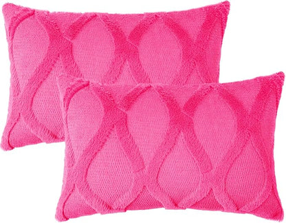 decorUhome Throw Pillow Covers 12x20 Inch Set of 2, Soft Plush Faux Fur Wool Lumbar Hot Pink Couch Pillow Covers, Decorative Neutral Pillow Cases for Bed Sofa Living Room Home Decor