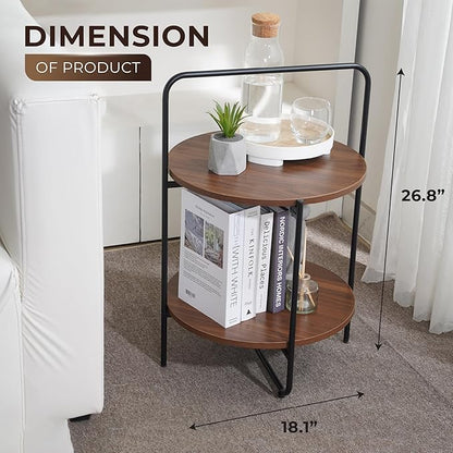 Mijas 2-Tier Side Table, Round End Table, A Stylish and Functional Addition for Home & Office, Perfect for Decor, Storage Solutions, and Enhancing Any Living Space (Brown)