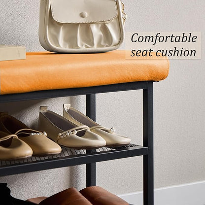 Shoe Rack Shoe Bench Shoe Organizer Storage Rack for Hallway Bedroom Living Room with Comfortable Seat Cushion 80x30x50cm (80cm Orange)
