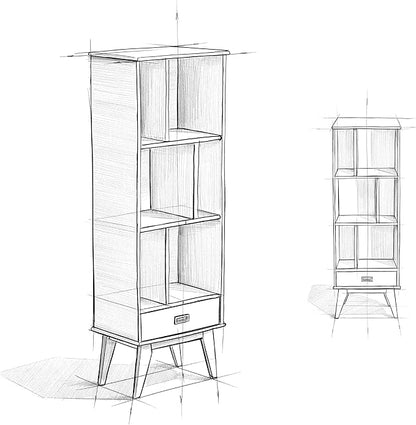 SIMPLIHOME Draper 22 inch Mid-Century Modern 6 Cubbie Bookcase with Drawer (Set of 2) in Teak Brown for The Living Room, Study Room and Office