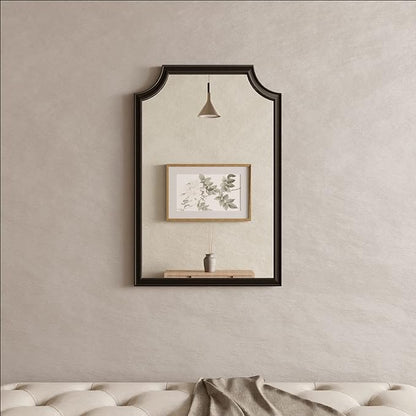 WallBeyond 24" x 36" Scalloped Corners Arch Rectangle Wall Mirror with Wood Frame for Entryway, Living Room or Bedroom Home Decor - [24" x 36" Black]
