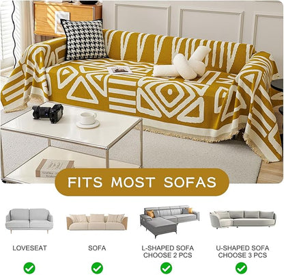 STACYPIK Boho Couch Cover, Ginger Yellow Sofa Cover for L Shaped Pet-Friendly, Reversible Sofa Protector for 3 Cushion Couch, Anti Slip Sofa Cover for Dogs, Washable Jacquard Loveseat Covers-71X134IN