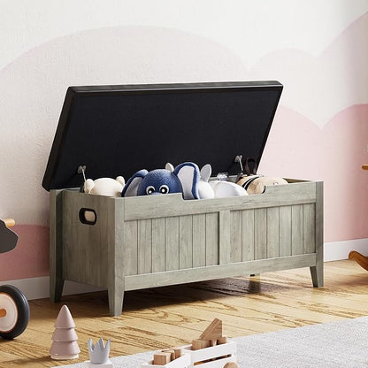 GAOMON Storage Bench with Padded Seat, 39.4” Wooden Chest Storage Box with 2 Safety Hinges, Entryway Benches with Flip-Top, Large Trunk for Living Room, Bedroom, Easy Assembly