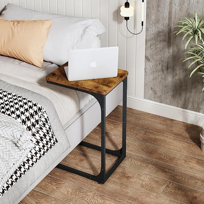 QEEIG C Table Side Table Living Room C Shaped Couch Tray End Table Farmhouse 1 Pack, Rustic Brown (017-30BN-1)