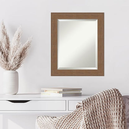 Amanti Art Brown Wall Mirror 25x21 Alta Medium Brown Rectangle Bathroom Mirror for Wall Decor Living Room, Small Rustic Farmhouse Frame, Hangs Horizonally and Vertically, Bathroom Decor, Beveled Edge