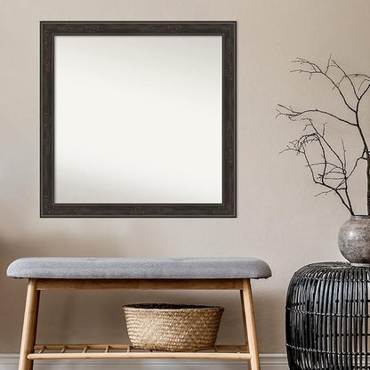 Amanti Art Brown Bathroom Mirror for Over Sink, 32x32 Shipwreck Greywash Square Vanity Mirror, Large Traditional Frame, Hangs Horizonally and Vertically, Bathroom Wall Decor, Non-Beveled Edge