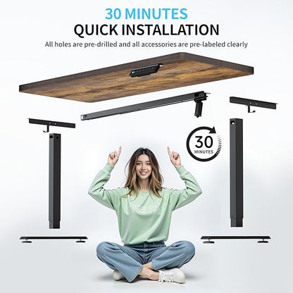 BIZUM Electric Standing Desk, 55" x 24" Height Adjustable Desk, Rustic Brown Sit to Stand Desk Memory Gaming Computer Workstation for Home Office