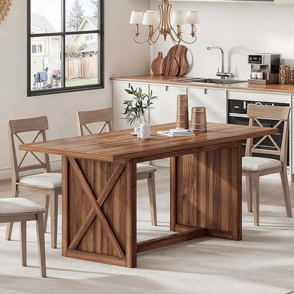 DWVO 70.8" Large Dining Table for 6 to 8 People Farmhouse Rustic Wood Dinner Table Rectangular Long Kitchen Dining Table for Dining Room Kitchen Living Room Office, Walnut