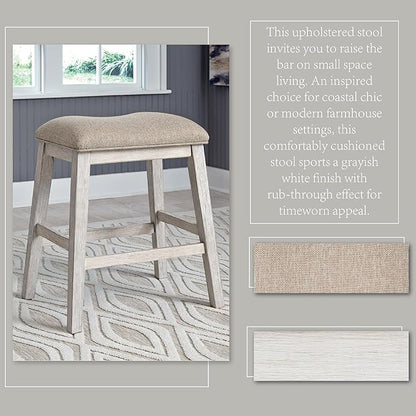 Signature Design by Ashley Skempton Modern 24" Counter Height Upholstered Barstool, 2 Count, Whitewash
