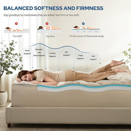 Bedlore 4-Inch King Mattress Topper for Back Pain - Dual Layer Medium Support (2" Gel Memory Foam + 2" Cooling Fluffy Pillow Top Pad), Breathable & Pressure Relief(Beige)
