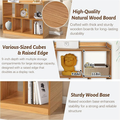 DOUSY- 7 Cube Bookshelf, Open Wooden Bookcase with Base, 2 Tier Cube Shelf Storage Organizer Shelf Display Rack Freestanding Horizontal Bookshelves for Bedroom, Living Room, Home Office