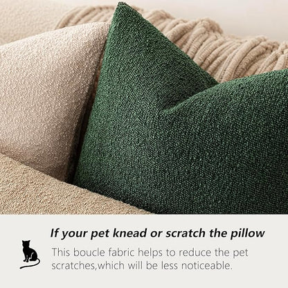 Foindtower Set of 2, Decorative Textured Boucle Throw Pillow Covers Accent Solid Pillow Cases Neutral Cozy Couch Cushion Case for Chair Sofa Bedroom Living Room Home Decor 16x16 Inch Pine Green