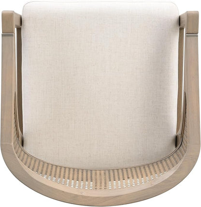Christopher Knight Home Faritel Modern Wooden Dining Chairs Set of 2, Fabric Upholstered Kitchen Side Armchairs, Living Room Comfy Reading Chair with Curved Rattan Back, Light Ash+Beige