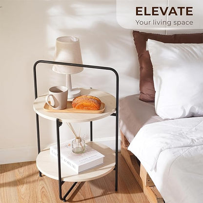 Mijas 2-Tier Side Table, Round End Table, A Stylish and Functional Addition for Home & Office, Perfect for Decor, Storage Solutions, and Enhancing Any Living Space (Natural)