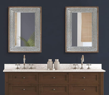 Kate and Laurel Deely Farmhouse Wall Mirror, 20 x 30, Rustic Brown and Silver, Rustic Wall Decor with Galvanized Metal Frame