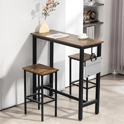 Finnhomy Bar Table Set, 39.3" Pub Table High Top Table, Rectangular Bar Height Table, Bar Table with Stools, Kitchen Table Set for 2, Industrial Breakfast for Kitchen, Living Room, Rustic Brown