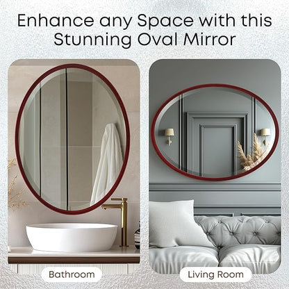 OVALCREST - Oval Wooden Beveled Wall Mirror for Home Decor, Bathroom, Vanity, Bedroom, Living Room, Hallway - London Style (Black Cherry) 13.1 x 17.1