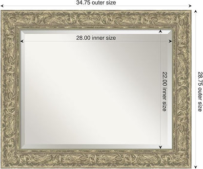 Amanti Art Silver Bathroom Mirror for Over Sink, 29x35 Luxe Antique Silver Rectangle Vanity Mirror, Large Traditional Frame, Hangs Horizonally and Vertically, Bathroom Wall Decor, Beveled Edge