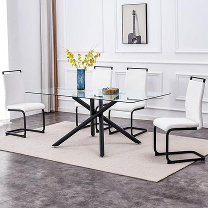 Modern Dining Chairs Set of 4,High Back Kitchen Chairs,Side Room Chair with Black Powder Coating Metal Legs,Easy to Clean Upholstered Dining Chairs,Ideal for Living Room(White Chairs)