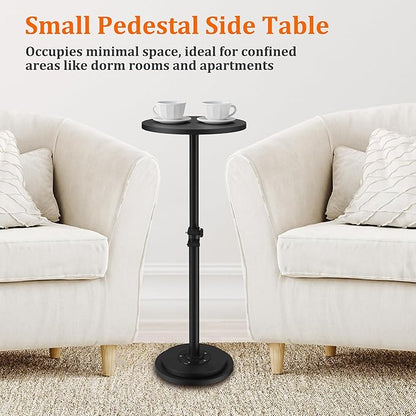 2Pack Drink Table, Small Round Side Table - 360° Swivel Height Adjustable for Small Spaces, Pedestal Martini for Sofa Couch, Living Room, Bedroom, Black