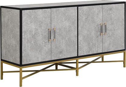 Merax Sideboard Buffet Cabinet with Storage, 4 Door Modern Cupboard w/Cross-Leg Design, Console Table for Kitchen, Dining/Living Room, Grey