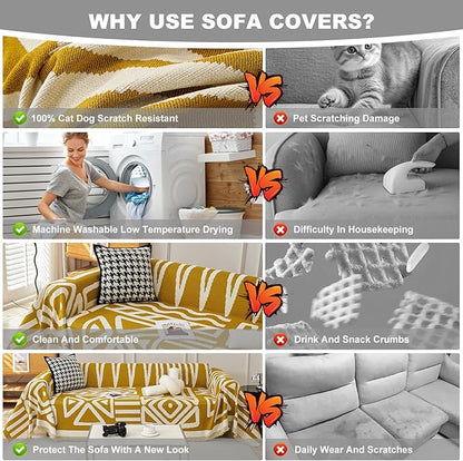 STACYPIK Boho Couch Cover, Ginger Yellow Sofa Cover for L Shaped Pet-Friendly, Reversible Sofa Protector for 3 Cushion Couch, Anti Slip Sofa Cover for Dogs, Washable Jacquard Loveseat Covers-71X134IN