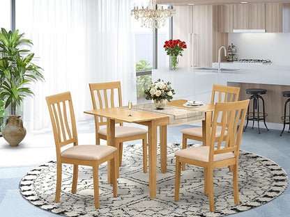 East West Furniture NDAN5-OAK-C 5 Piece Dining Room Table Set Includes a Rectangle Kitchen Table with Dropleaf and 4 Linen Fabric Upholstered Dining Chairs, 30x48 Inch, Oak